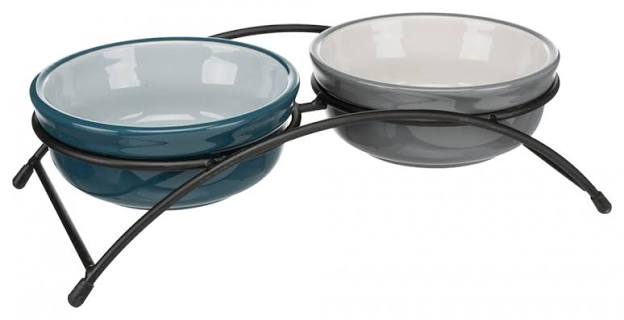 Trixie Eat on Feet Bowl Set 2 x 0.25l / 13cm Petrol / Light Petrol / Grey / Light Grey