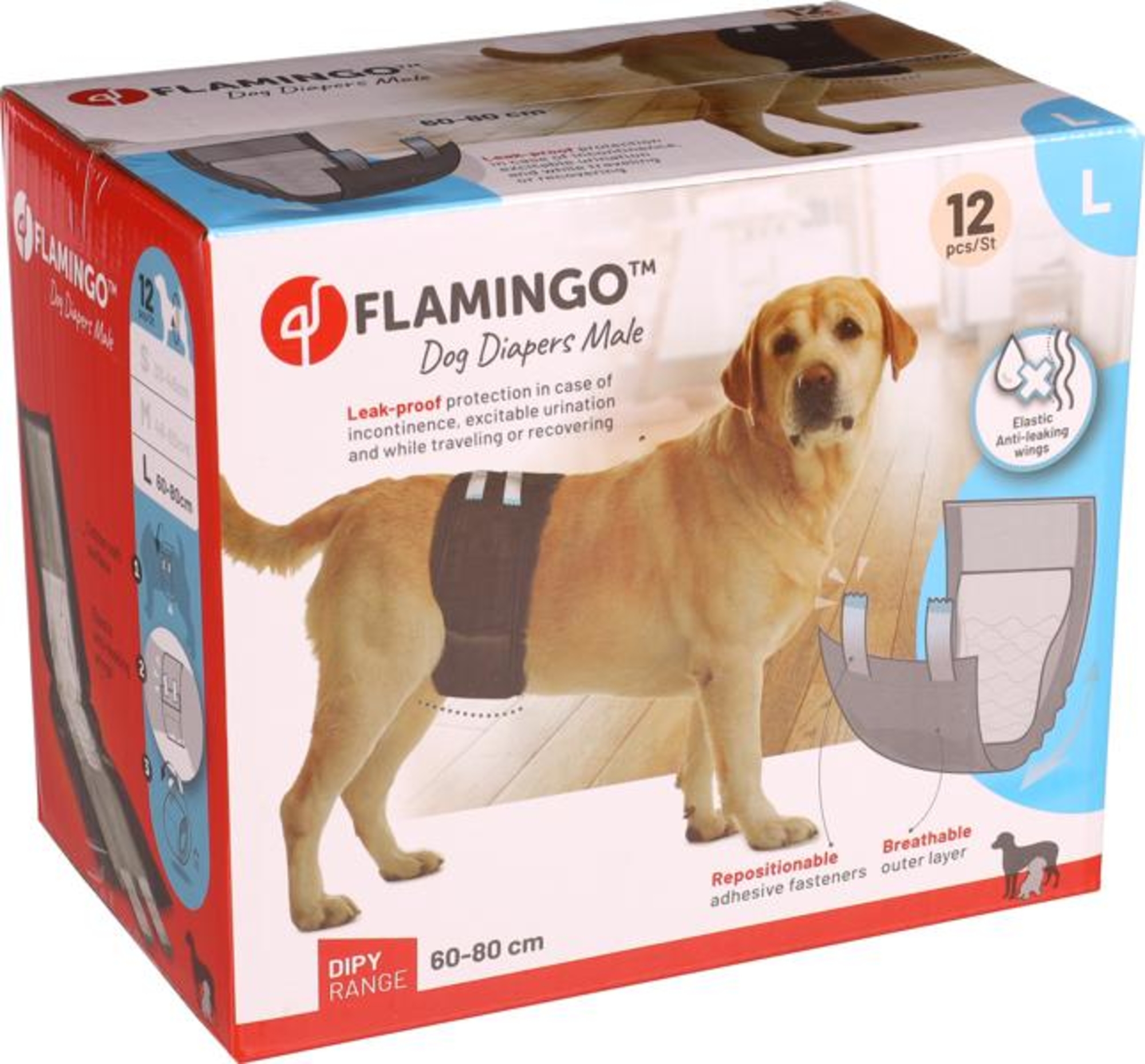 Diapers Dipy for Male Dogs L 60-80cm 12pcs