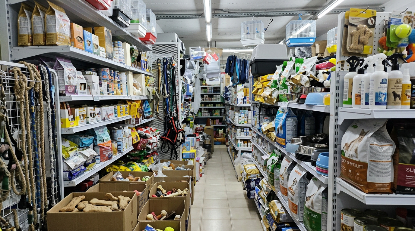 Petline's packed shelves of pet food and everyday animal supplies