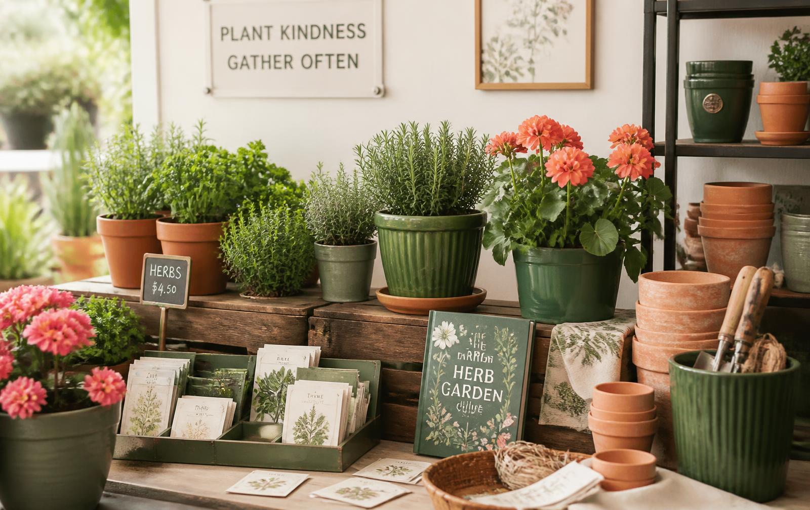 Garden shelves at Petline in Attard with plants, pots, seeds and soil